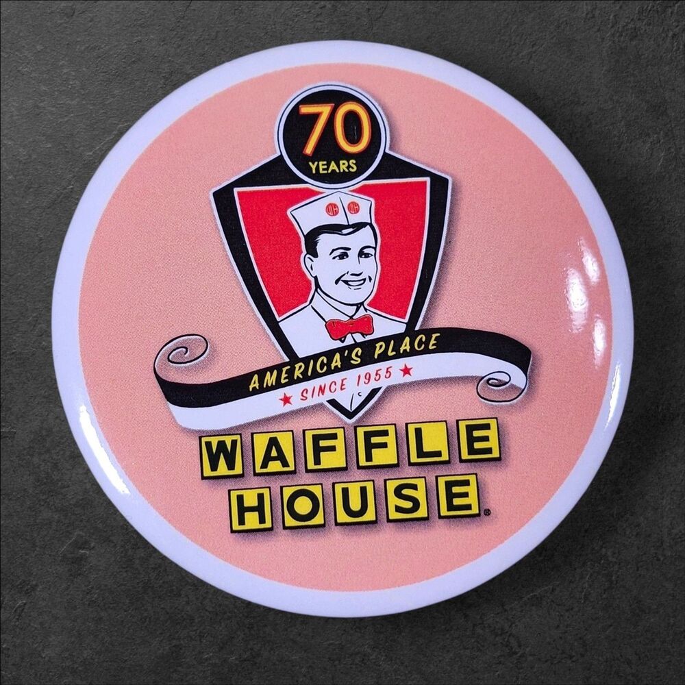 Waffle House 70th Anniversary Button Pin America’s Place Since 1955 Character